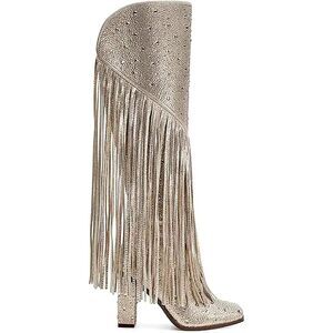 JESSICA SIMPSON Womens Beige Fringed Glitter Asire2 Round Toe Western Boot 5 M